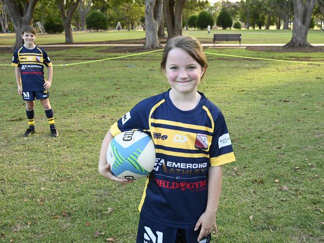 Rugby: Joh Hammond (left), Amelie Hammond  and Ari Biernoff. Souths Kookaburras junior rugby return to training