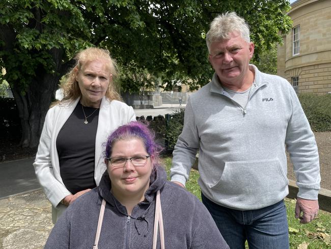 From left, Gary John Hayes's mother-in-law Mandy Free, his wife Danielle Hayes and father-in-law Brian Free. Picture: Annie McCann