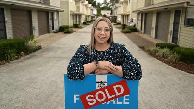 Katelin Fox, 22 has broke free from the rental market after purchasing her first home, a townhouse in Petrie, northern Brisbane. (Katelin did not want her specific unit identified) pic Lyndon Mechielsen/Courier Mail