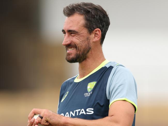 GALLE, SRI LANKA - JANUARY 26: Mitchell Starc of Australia looks on during an Australia nets session at Galle International Stadium on January 26, 2025 in Galle, Sri Lanka. (Photo by Robert Cianflone/Getty Images)