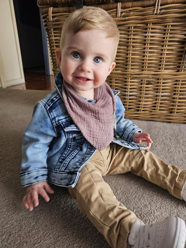 River Andrew, eight months old. River is such a chilled little man, he melts hearts with his cheeky smile and blue eyes.