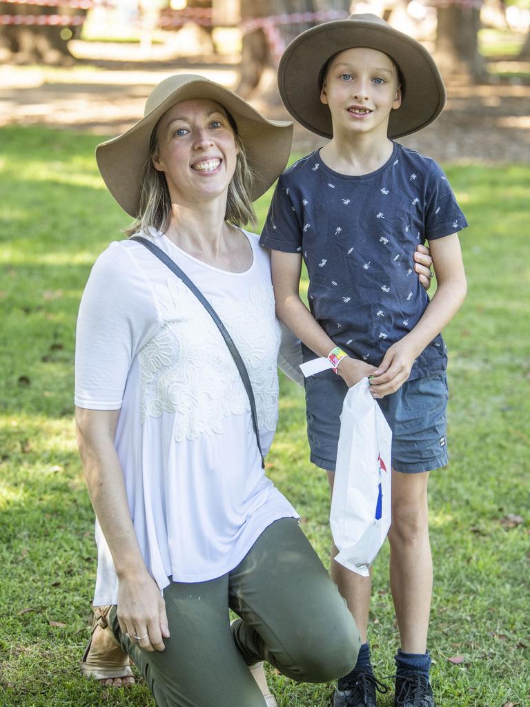 Tiffany and Joshua Hayes. Mitch and Maverick Kuhlwind. RE/MAX Success Egg hunt in Queens Park. Sunday, April 2, 2023. Picture: Nev Madsen.