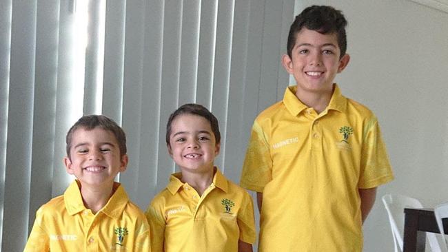 Liam, middle, with his brothers Rocko (right) and Charlie (left). Picture: Supplied.