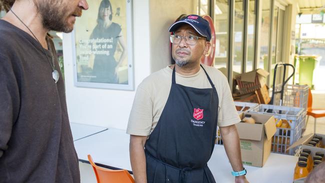 A kind shoulder to lean on has been as welcome as a meal at the Lismore evacuation centre after the flooding disaster this week. Picture: Brendan Beirne/Salvation Army/supplied