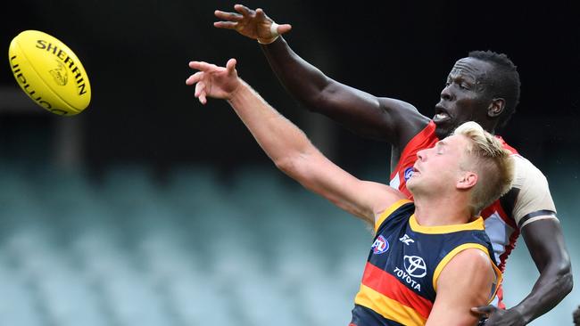 Billy Frampton made his debut for the Crows. Picture: AAP Image/David Mariuz.