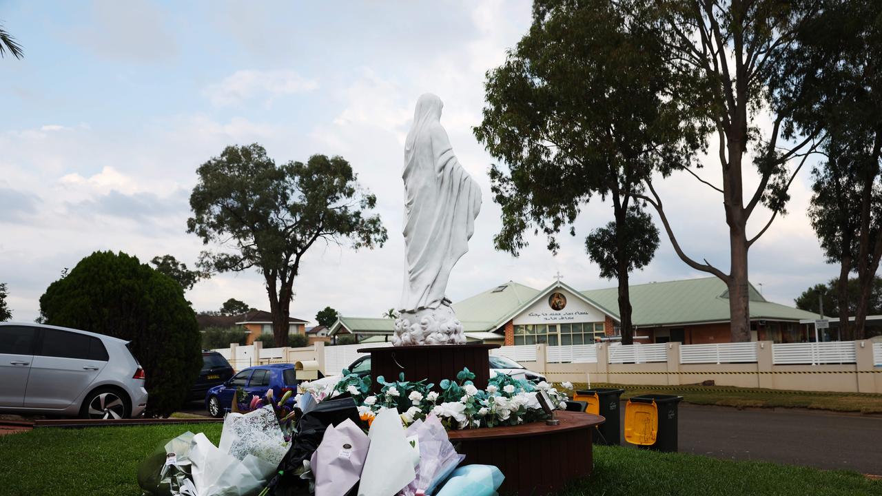 The scene at the church where Bishop Mar Mari Emmanuel was allegedly stabbed at Christ the Good Church in Wakeley. Picture: Rohan Kelly