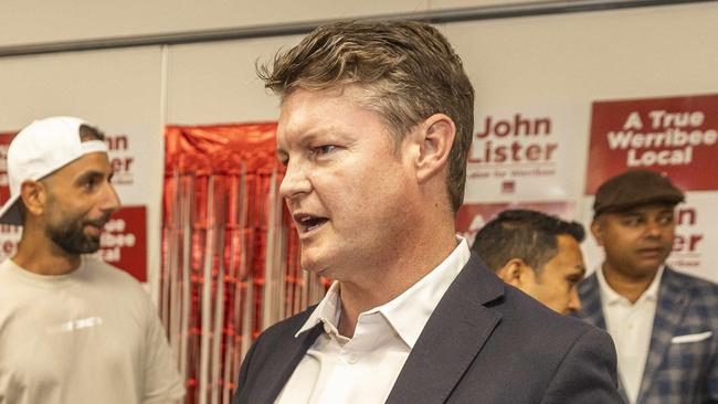 Werribee By-election Labor after/election party at Centrals Cricket Club, Galvin Park. Deputy Labor leader Ben Carroll speaks with volunteers. Picture: Jake Nowakowski