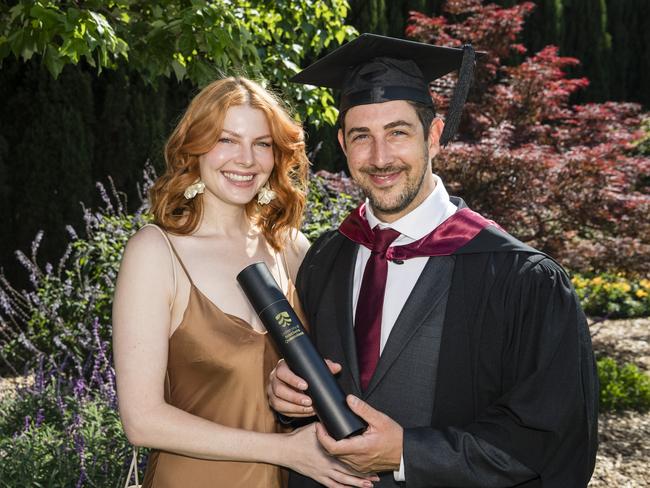 Master of Engineering Practice graduate Patrick Gleadhill with Bri Garratt at UniSQ graduation ceremony at Empire Theatres, Tuesday, October 31, 2023. Picture: Kevin Farmer