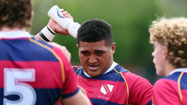 Action from the GPS rugby round 1 match between Churchie and Brisbane State High. Picture: Tertius Pickard