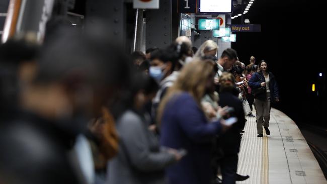 Sydney commuters at the start of the peak hour rush at Town Hall Station during another train strike. The rolling industrial action has been plaguing the city for months. Picture: Jonathan Ng