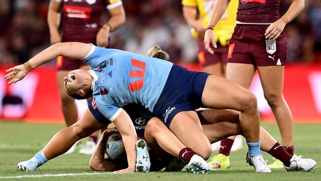It was another physical contest between the two states. (Photo by Hannah Peters/Getty Images)
