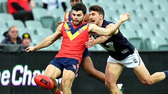 Lachlan McGregor (left) has been banned for eight games and fined. Picture: Tom Huntley