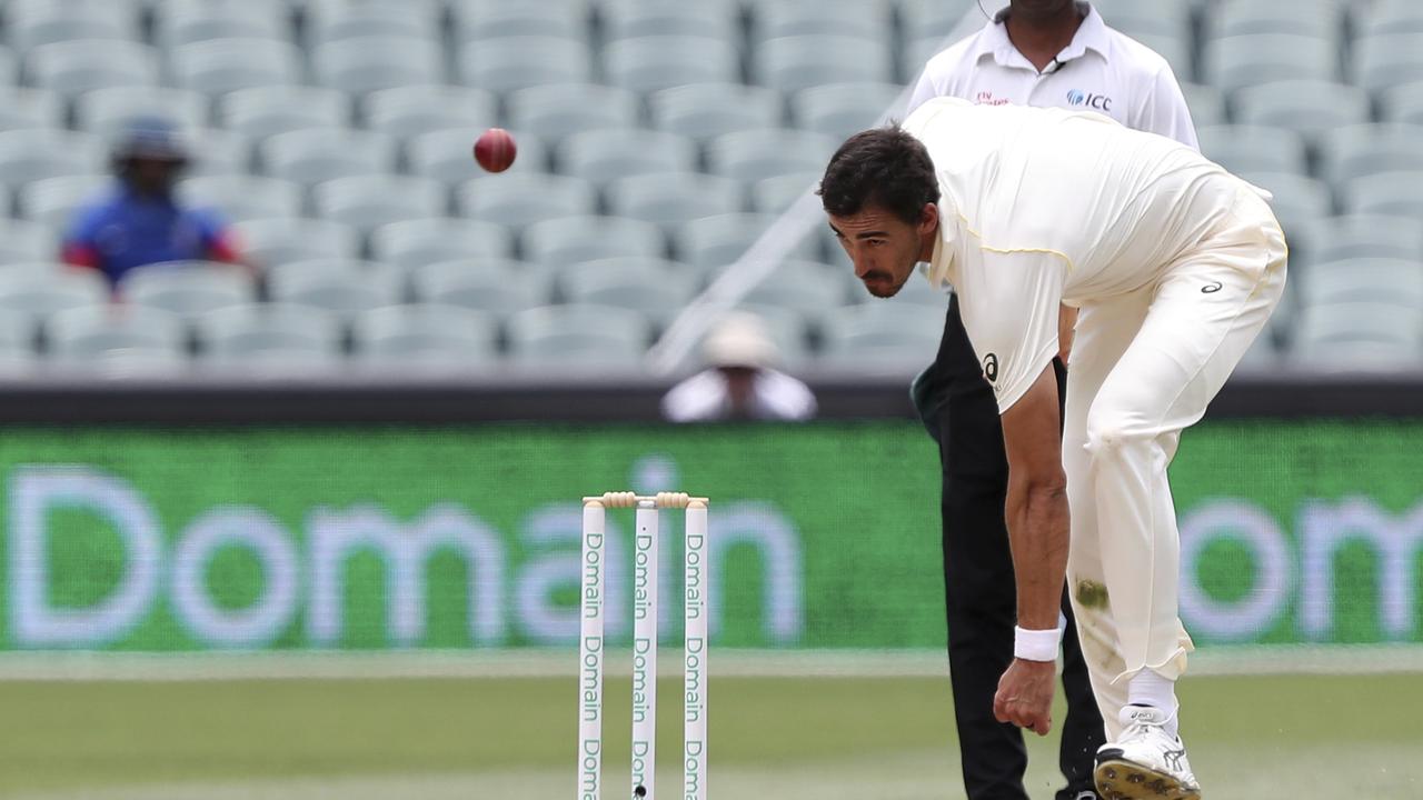 Australia's Mitchell Starc bowls on day four. (AP Photo/James Elsby)