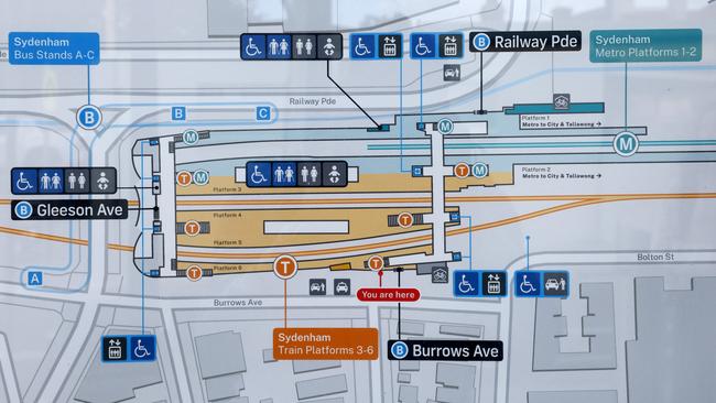 A map outside the station showing the “kiss-and-ride bays” at Sydenham Station, where only one of the three designated areas functions as indicated. Picture: Jonathan Ng