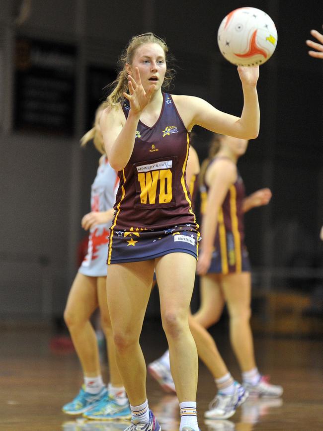 Emily Burgess during the 2014 Premier League netball grand final between Matrics and Garville. Picture Roger Wyman