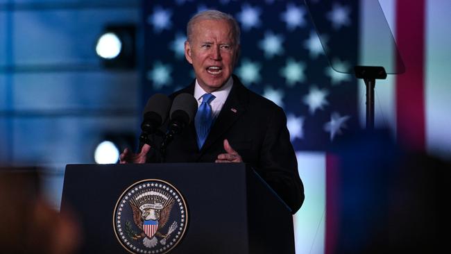 US President Joe Biden delivers a speech at the Royal Castle in Warsaw, Poland.