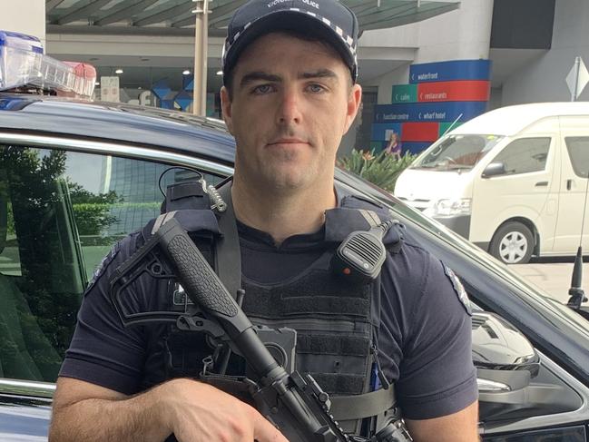 Victoria Police officers with the new semiautomatic rifles.