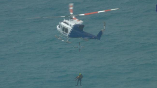 A Torres Strait man who clung to a piece of wood for 24 hours after his dinghy capsized in shark and croc infested waters was rescued by Australian Maritime Safety Authority (AMSA) and Queensland Water Police Picture: Australian Maritime Safety Authority