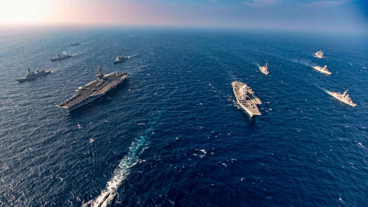 Ships taking part in the second phase of the Malabar naval exercise in the Arabian Sea. - India, Australia, Japan and the United States started the second phase of a strategic navy drill on November 17 2020. Picture: INDIAN NAVY / AFP.