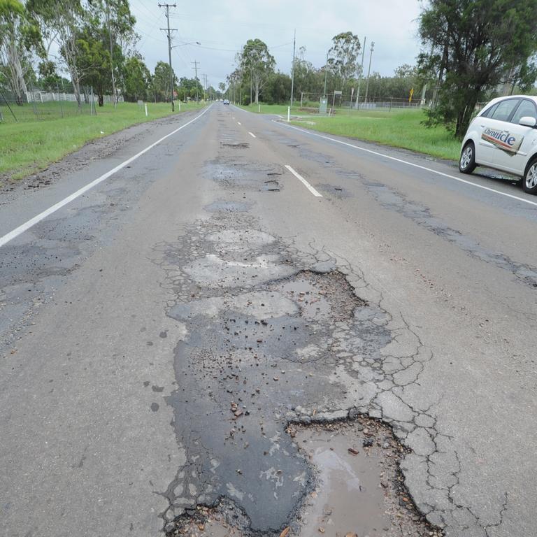 Large potholes on major roads across regional and remote Queensland contribute to dangerous road conditions. Picture: Karleila Thomsen