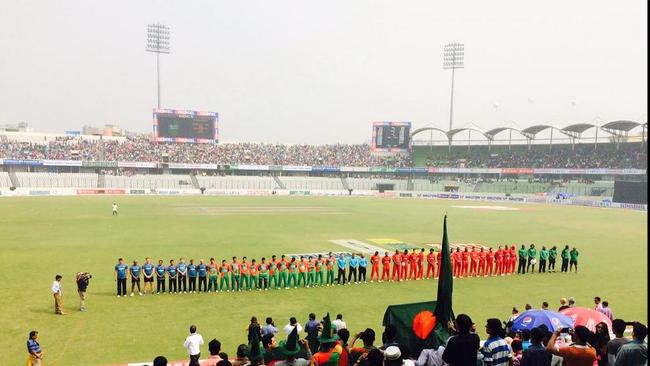 The international Bangladesh and Zimbabwe teams pay tribute. Source: @BCBtigers