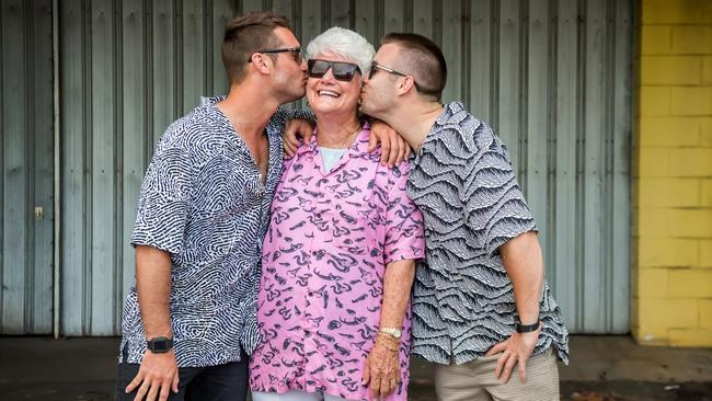 Blake Bradford and Kyle Burke with Gran (Jan Bradford). Picture: Liz Andrews.