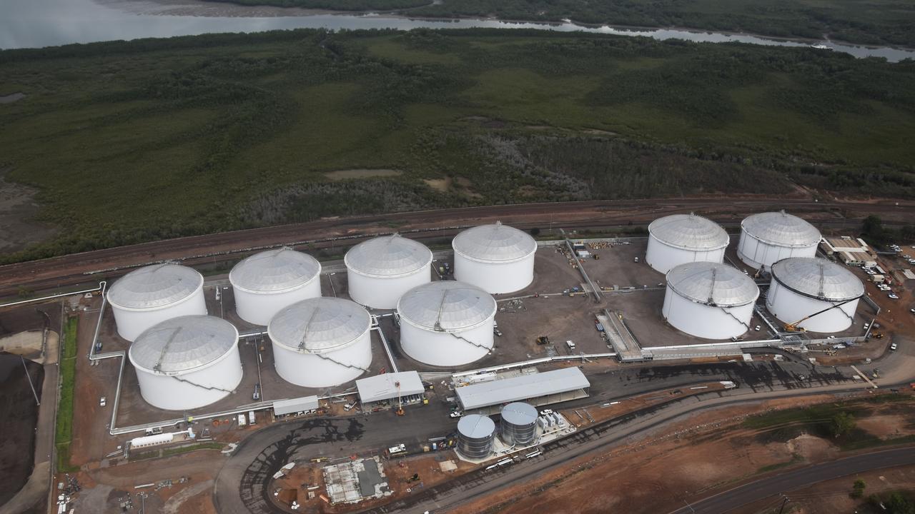 Aerial view of the Crowley US gas tank farm. November 23, 2023. Picture: Sierra Haigh