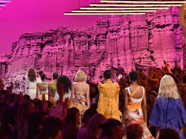 The Zimmermann backdrop featured projections of clifftops and the ocean. Picture: AFP