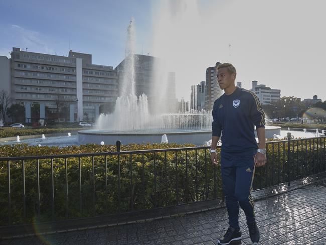 March 9, 2019: Melbourne Victory star Keisuke Honda in Hiroshima ahead of Tuesday night's Asian Champions League clash against Sanfrecce Hiroshima.