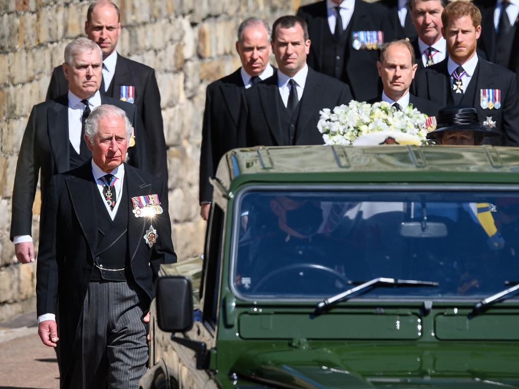 The royals at Prince Philip’s funeral. Picture: Leon Neal/WPA Pool/Getty Images