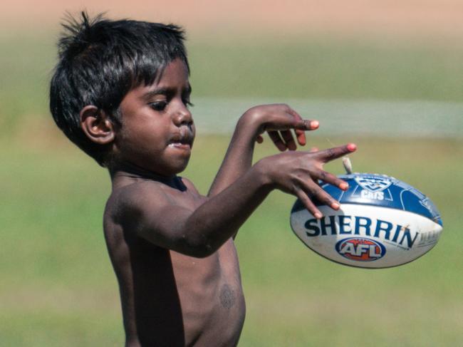 Half time kick about as the Gunbalanya V The Barracuda Bulldogs in a weekend of Music, Sport and Culture at the Barunga Festival. Picture Glenn Campbell