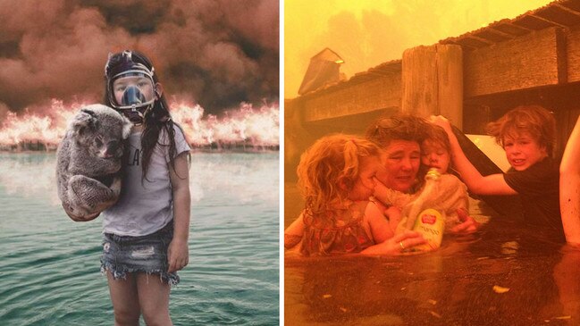 A photoshopped image of a girl with a koala and Tammy Holmes, right, and her grandchildren in 2013.