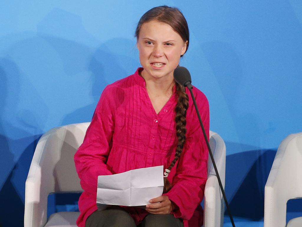 Environmental activist Greta Thunberg addresses the Climate Action Summit at the UN. Picture: Jason DeCrow/AP