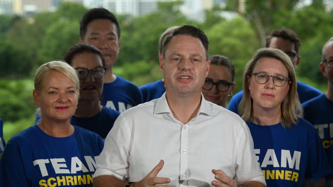 Lord Mayor Adrian Schrinner with his Team Schrinner, team of councillors and candidates for the 2024 council election campaign, at Victoria Park, Herston pic: Lyndon Mechielsen/Courier Mail