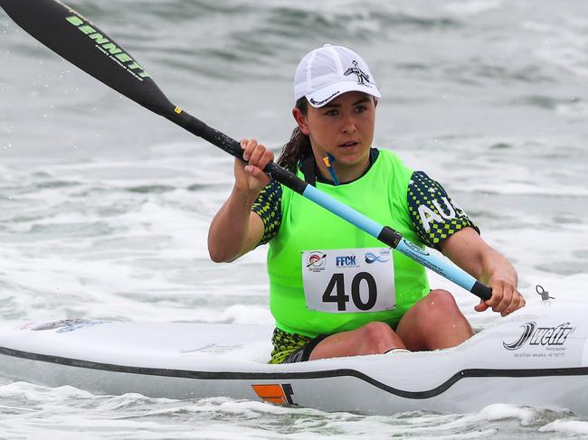 Central Coast paddler Jemma Smith on her way to winning a world title.