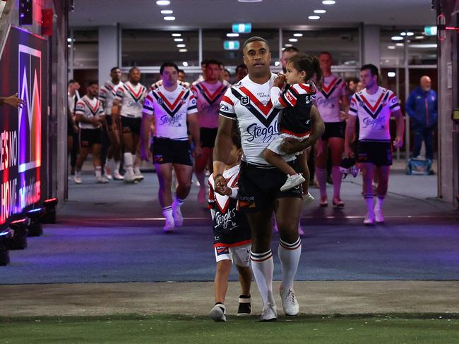 Michael Jennings led the Roosters to the field. Picture: Cameron Spencer/Getty Images