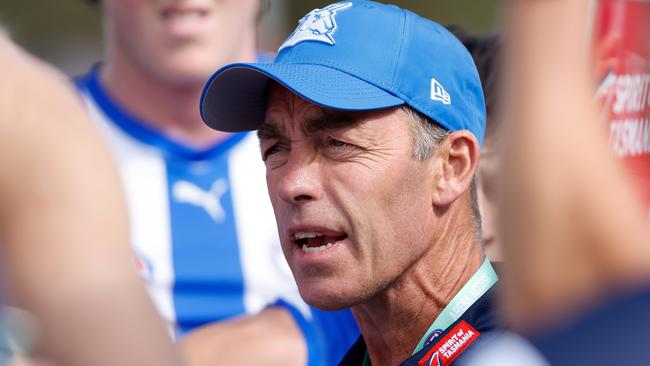 North Melbourne coach Alastair Clarkson has been fined $20,000 and given a suspended two-match ban for ‘conduct unbecoming’. Picture: Dylan Burns / Getty Images