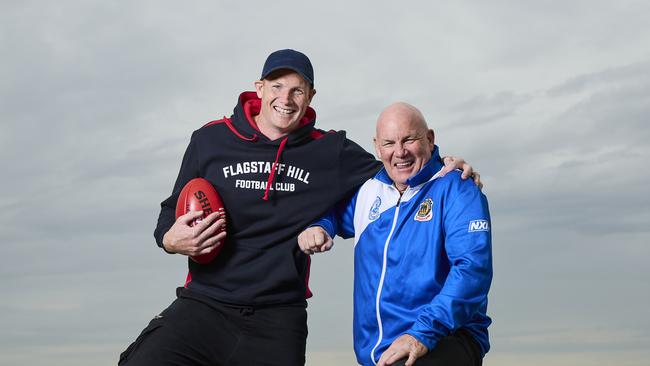 Flagstaff Hill’s Sam Jacobs and Port Noarlunga’s Andrew Jarman. Picture: Matt Loxton