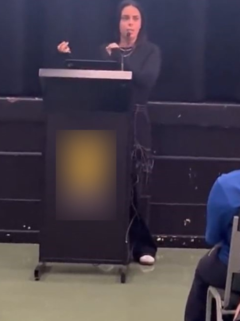 Ms Sinis speaks to school students about the reality of OnlyFans. Picture: TikTok@visibility.minist