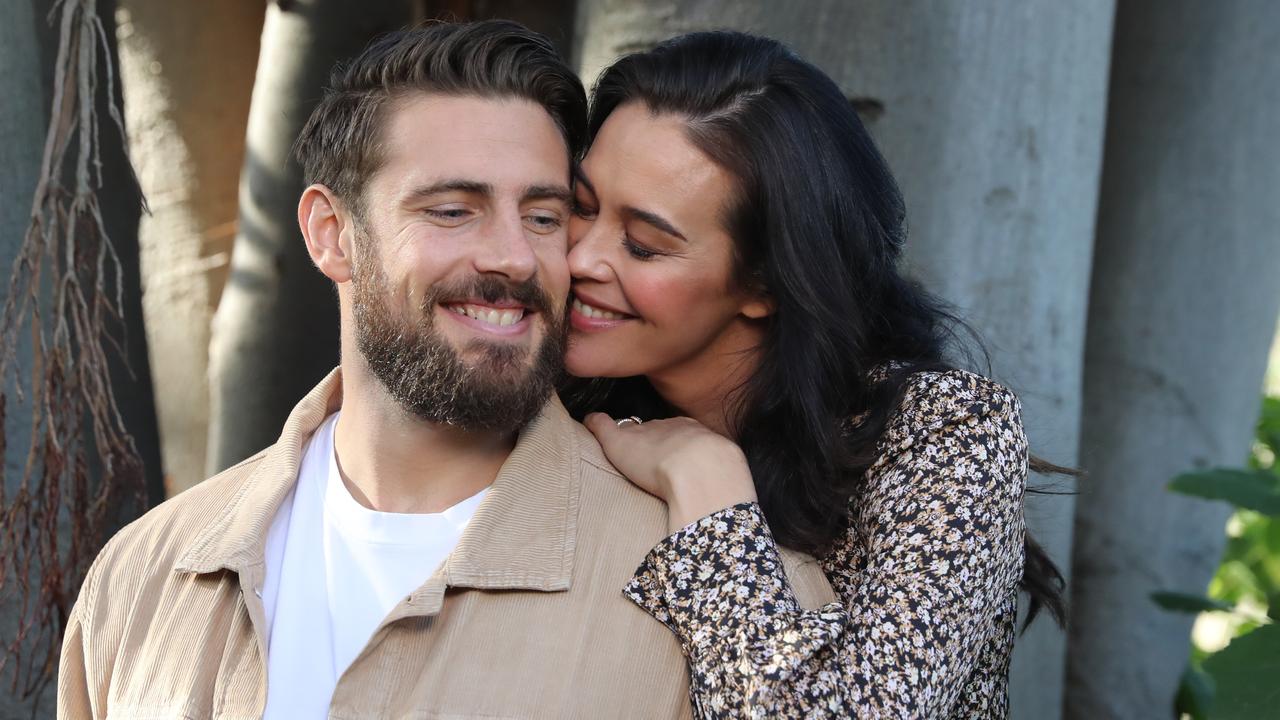 Loved up: Megan Gale and Shaun Hampson. Picture: Alex Coppel