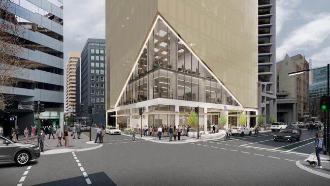 A render of a revised design of the proposed Hyatt Hotel for Pirie Street. Image: GHD Woodhead