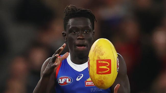 MELBOURNE, AUSTRALIA - July 21, 2023. AFL .        Bulldog Buku Khamis during the round 19 match between Essendon and Western Bulldogs at Marvel Stadium on July 21, 2023, in Melbourne, Australia. Photo by Michael Klein.