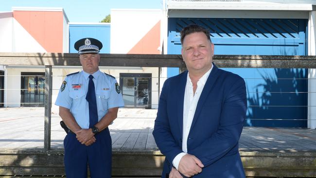 Northern NSW Local Health District chief executive Wayne Jones with Byron mayor Simon Richardson at Main Beach, Byron Bay.