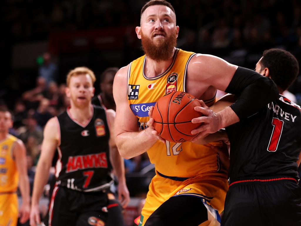 Brisbane Bullets marquee man Aron Baynes won’t play for the Boomers in November’s World Cup qualifier against Kazakhstan. Picture: Getty Images