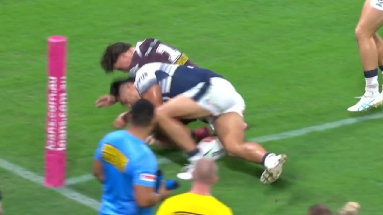 Reece Walsh's hit on Murray Taulagi didn't look good. Photo: Fox Sports.