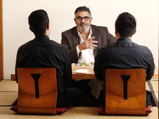 Former AFL boss Andrew Demetriou doing business in one of his favourite places to do a deal, Kenzan Japanese restaurant. Picture: David Caird