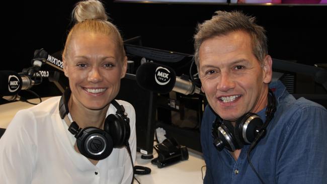 Erin Phillips and Mark Soderstrom in the Mix 102.3 studio. Picture: Supplied