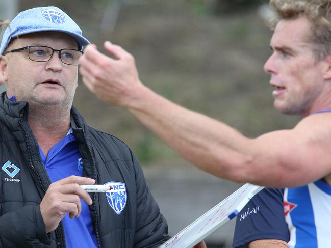 Football BFNL - Drysdale v Anglesea.Anglesea coaches left 1 Jordan Keras and Paul Nigro with 14 Tom Couch Picture: Mark Wilson