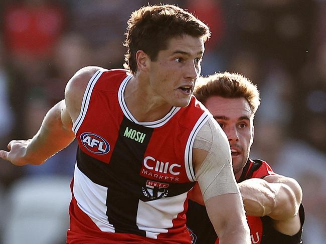 MELBOURNE . 03/03/2023.  AFL .  St Kilda vs Essendon practise match at Moorabbin.  Liam Stocker of the Saints during the 4th qtr.   . Pic: Michael Klein