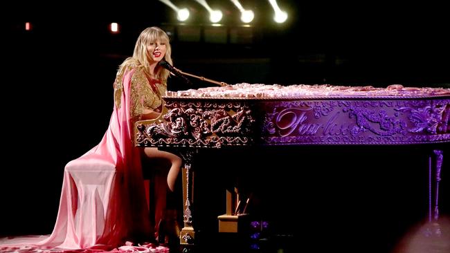 Look closer at the piano. You can see ‘Red’, ‘Fearless’ and ‘1989’. Picture: JC Olivera/Getty Images